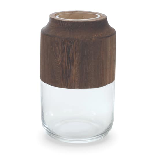 9" Glass Vase with Wood Accent